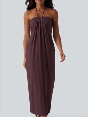 HALARA Halter Tie Back Maxi Dress with Pockets medium new with tags